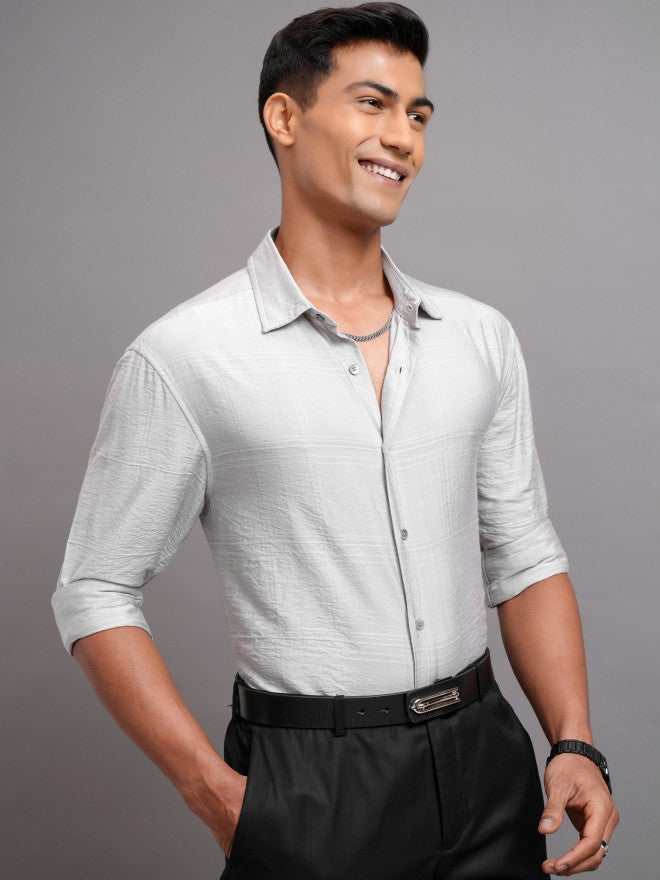 Highlander Men Grey Textured Slim Fit Casual Shirts - Grey - Image 6