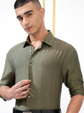 Highlander Men Olive Textured Slim Fit Casual Shirt - Olive - Image 1