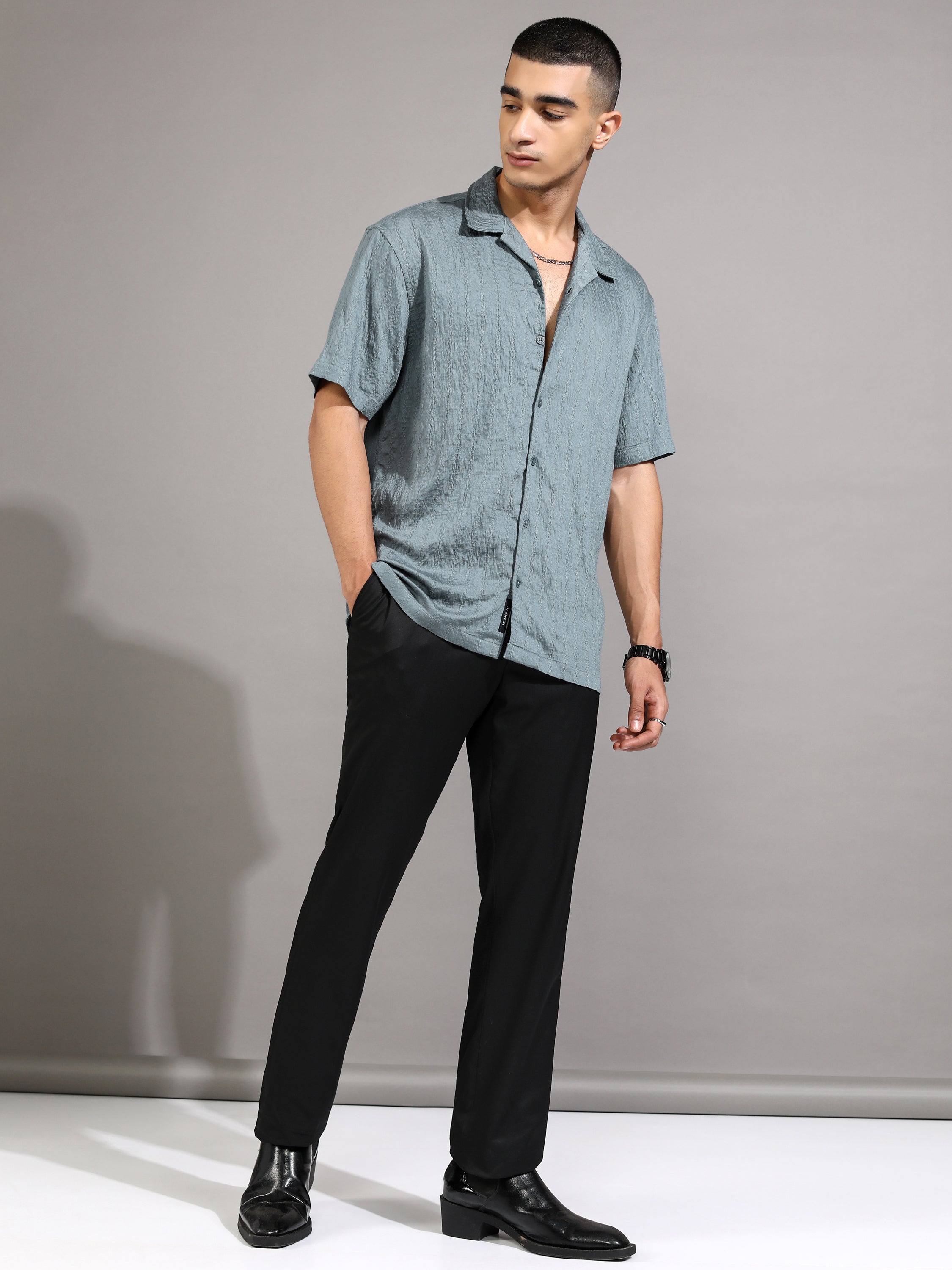 Highlander Men Blue Self Design Relaxed Fit Casual Shirt - Blue - Image 2