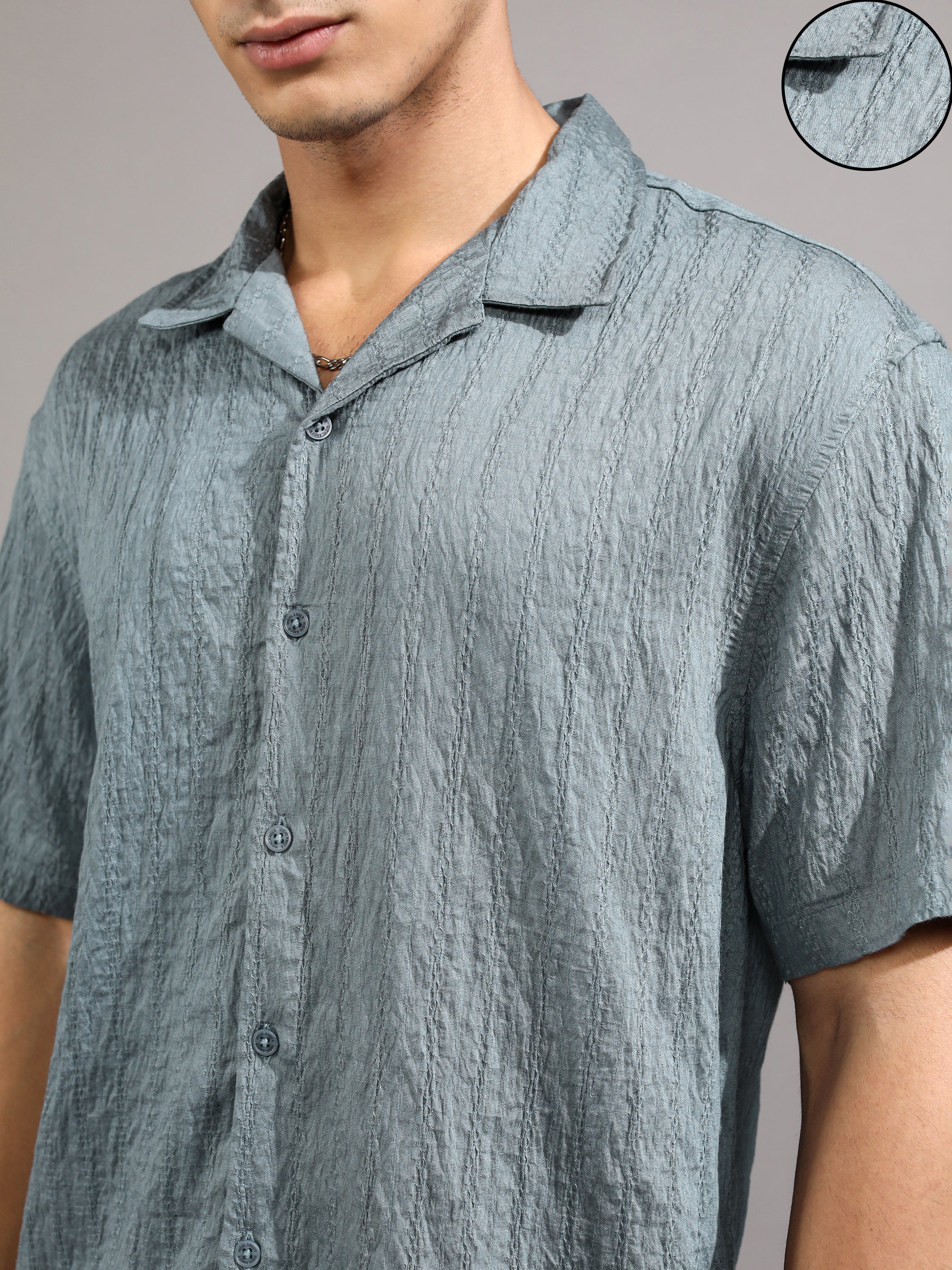 Highlander Men Blue Self Design Relaxed Fit Casual Shirt - Blue - Image 5