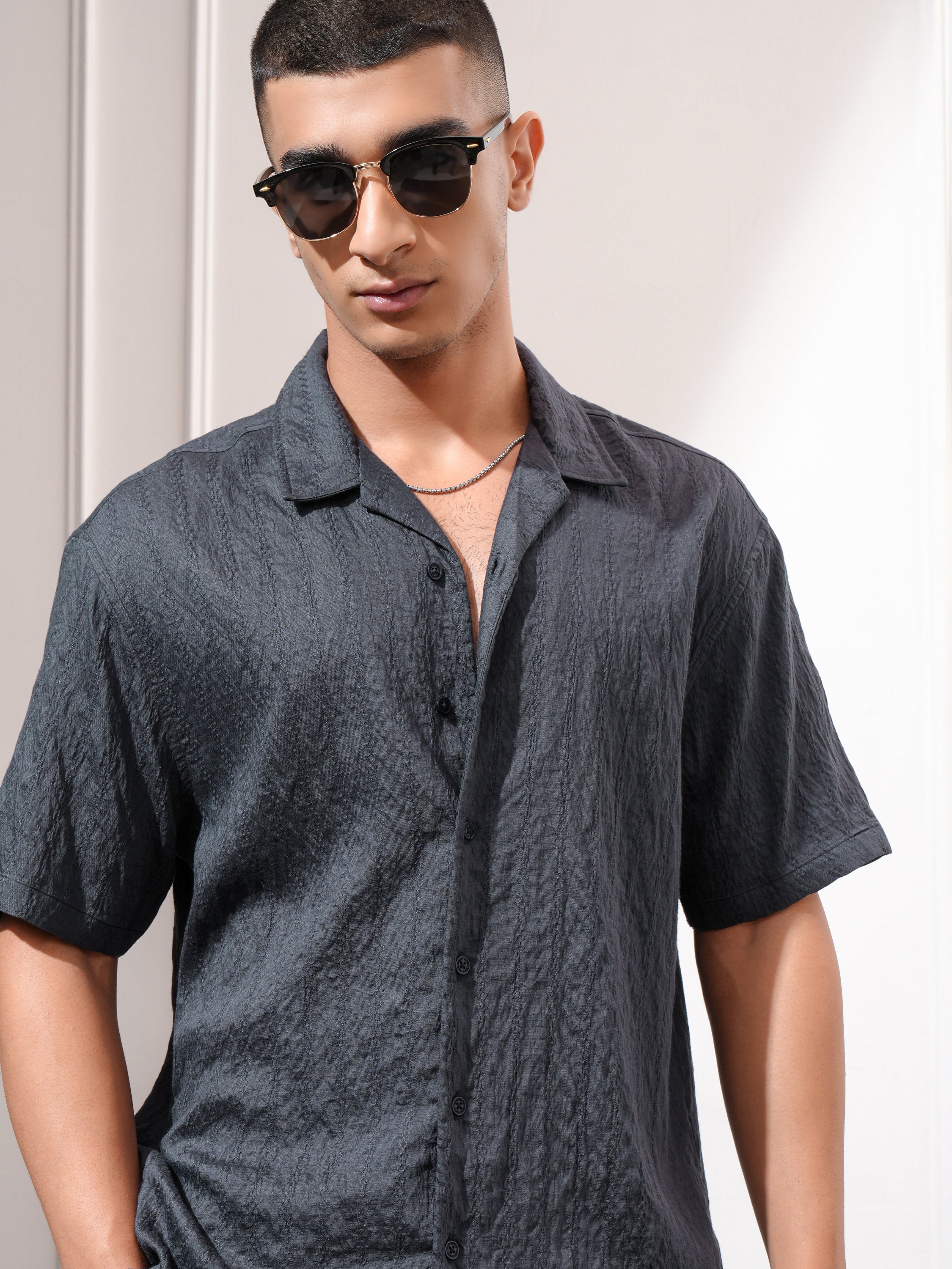 Highlander Men Blue Self Design Relaxed Fit Casual Shirt - Blue - Image 1
