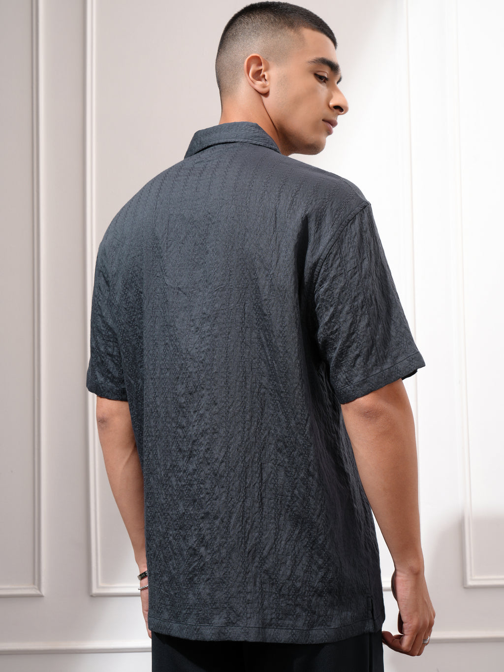 Highlander Men Blue Self Design Relaxed Fit Casual Shirt - Blue - Image 3