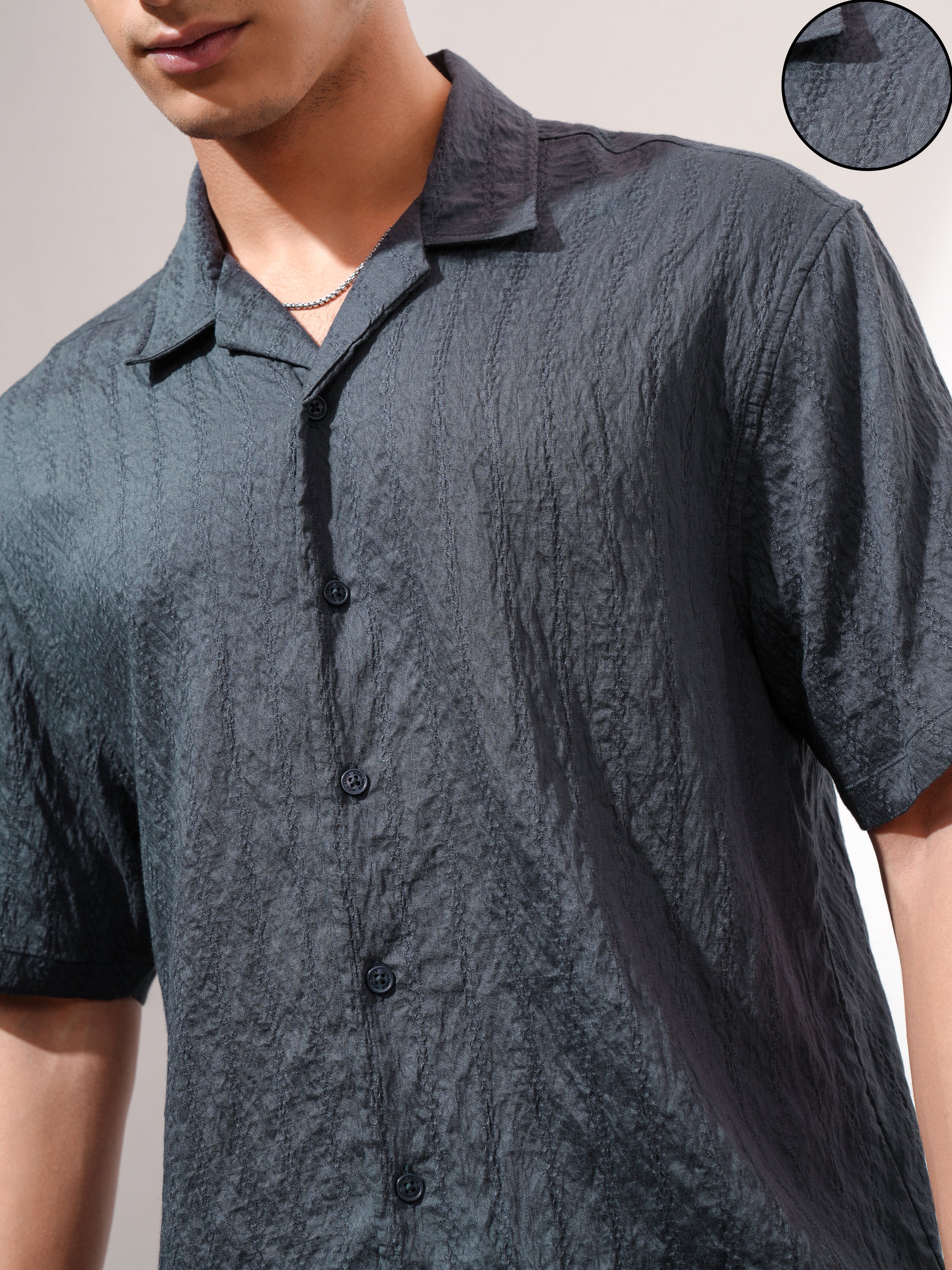 Highlander Men Blue Self Design Relaxed Fit Casual Shirt - Blue - Image 5