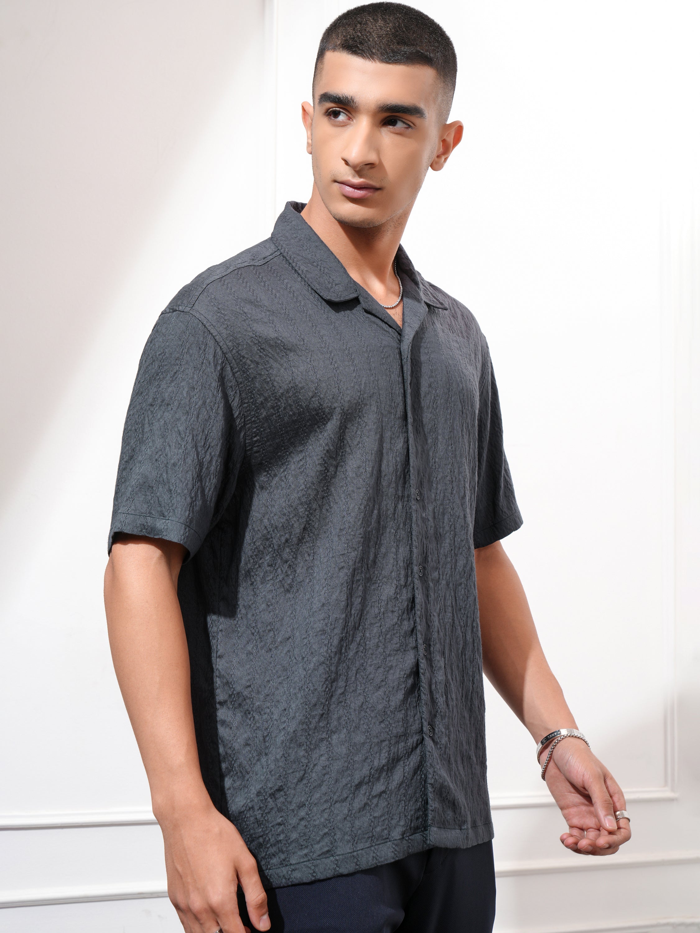 Highlander Men Blue Self Design Relaxed Fit Casual Shirt - Blue - Image 6