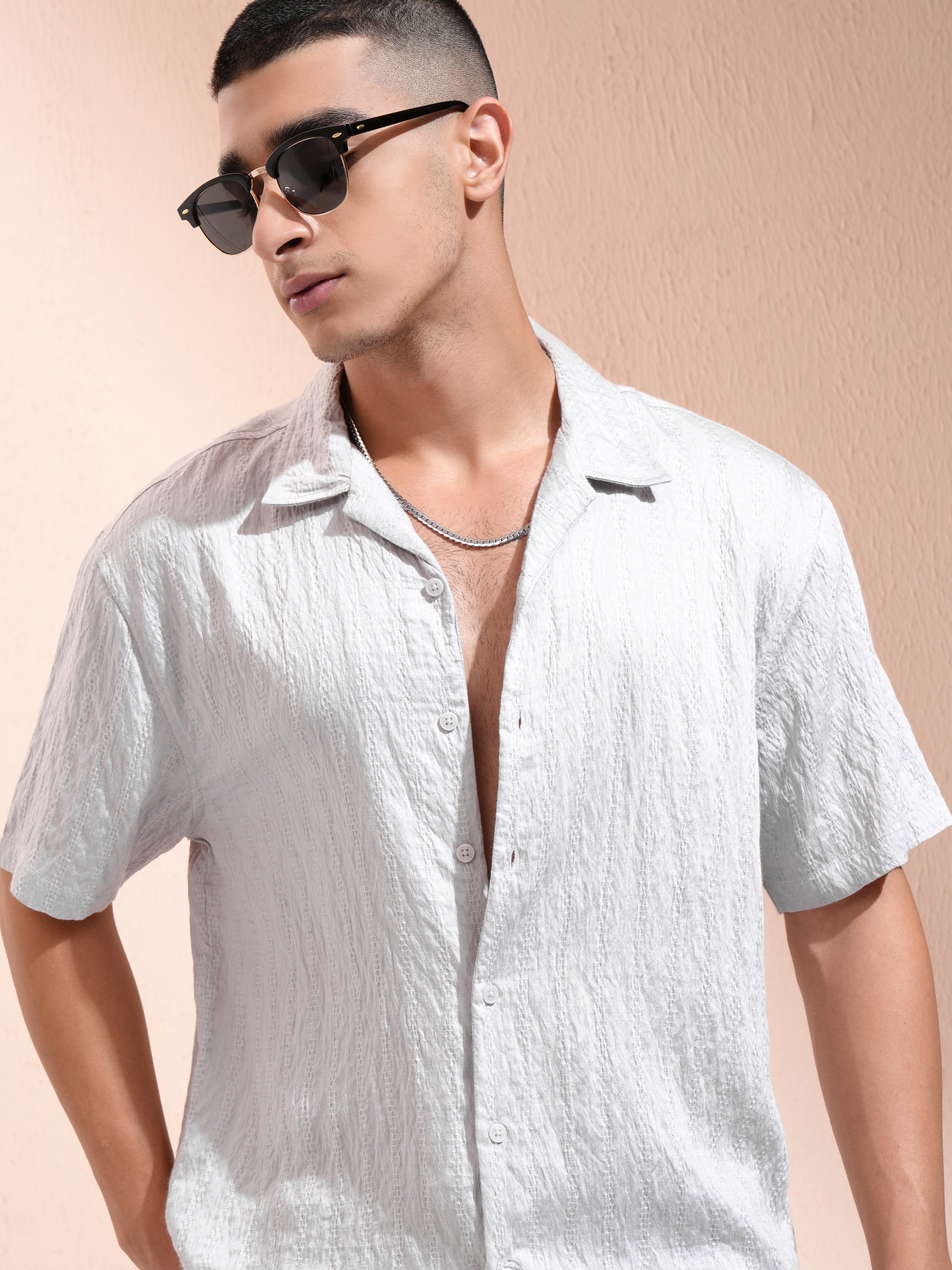 Highlander Men Grey Self Design Relaxed Fit Casual Shirt - Grey - Image 1