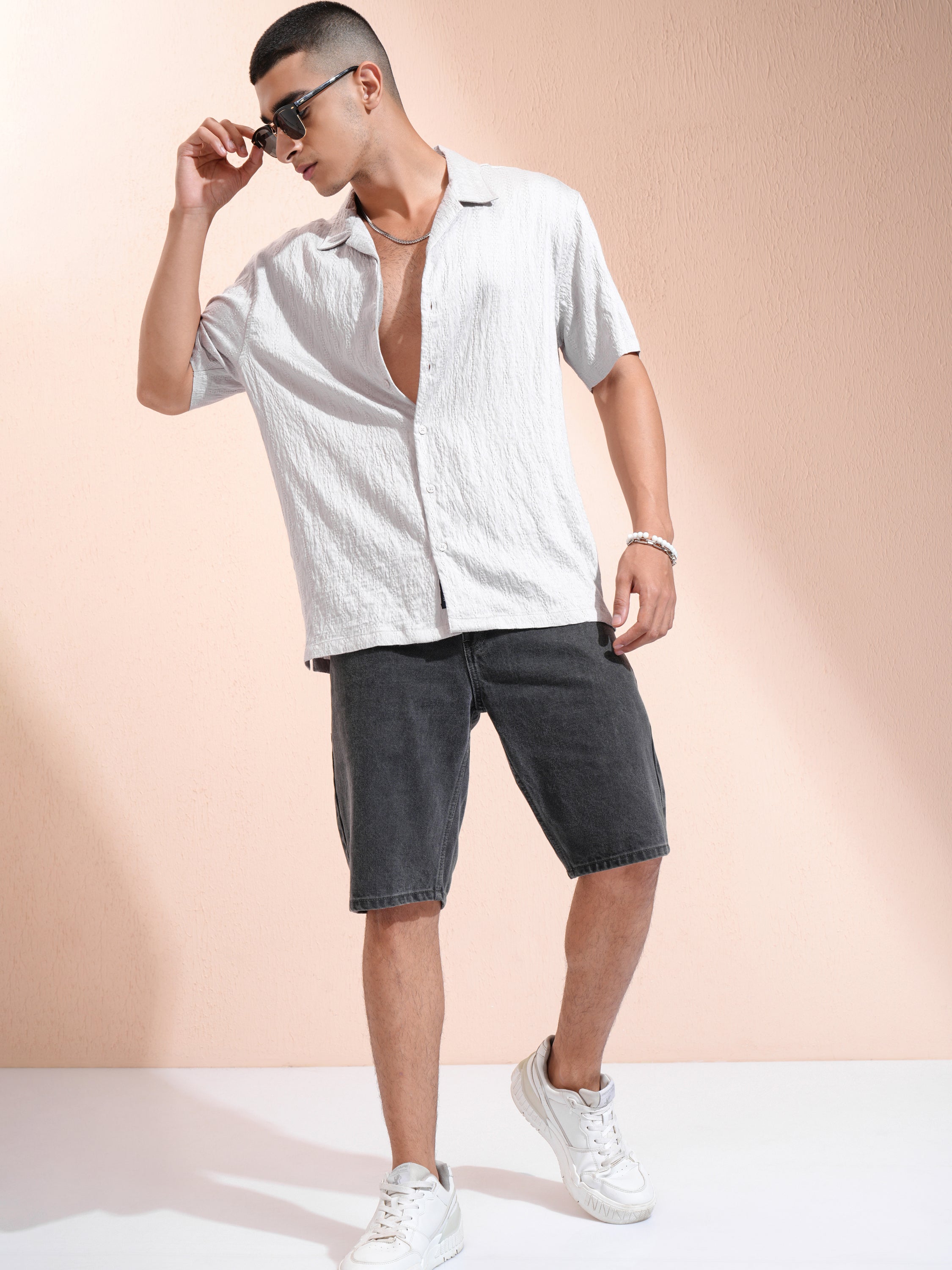 Highlander Men Grey Self Design Relaxed Fit Casual Shirt - Grey - Image 2