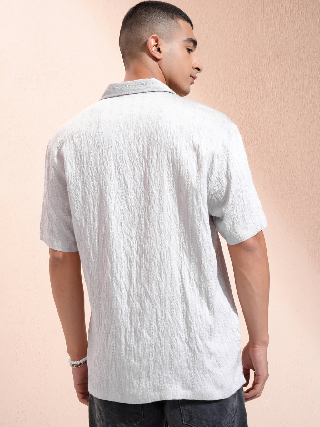 Highlander Men Grey Self Design Relaxed Fit Casual Shirt - Grey - Image 3