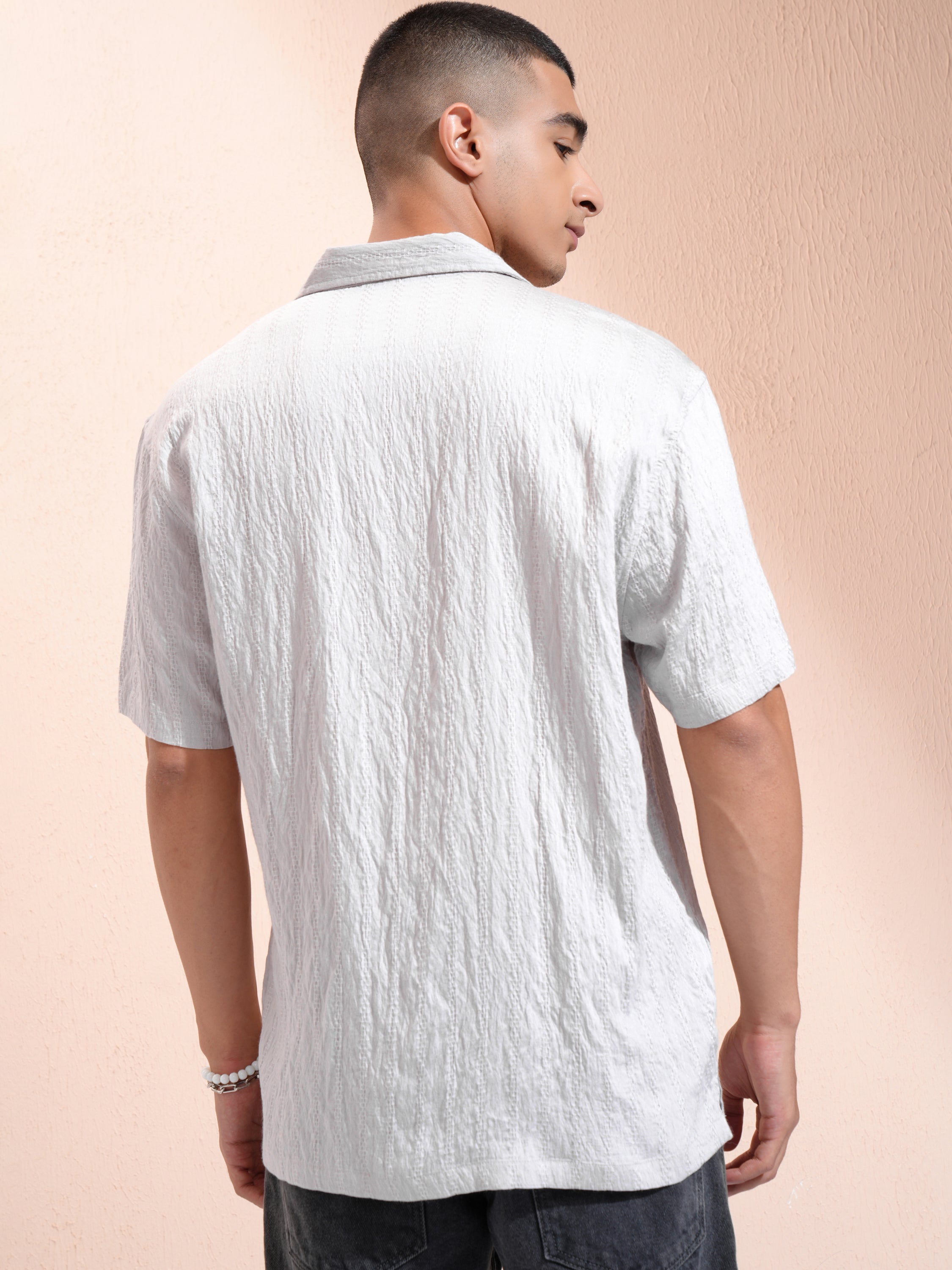 Highlander Men Grey Self Design Relaxed Fit Casual Shirt - Grey - Image 3