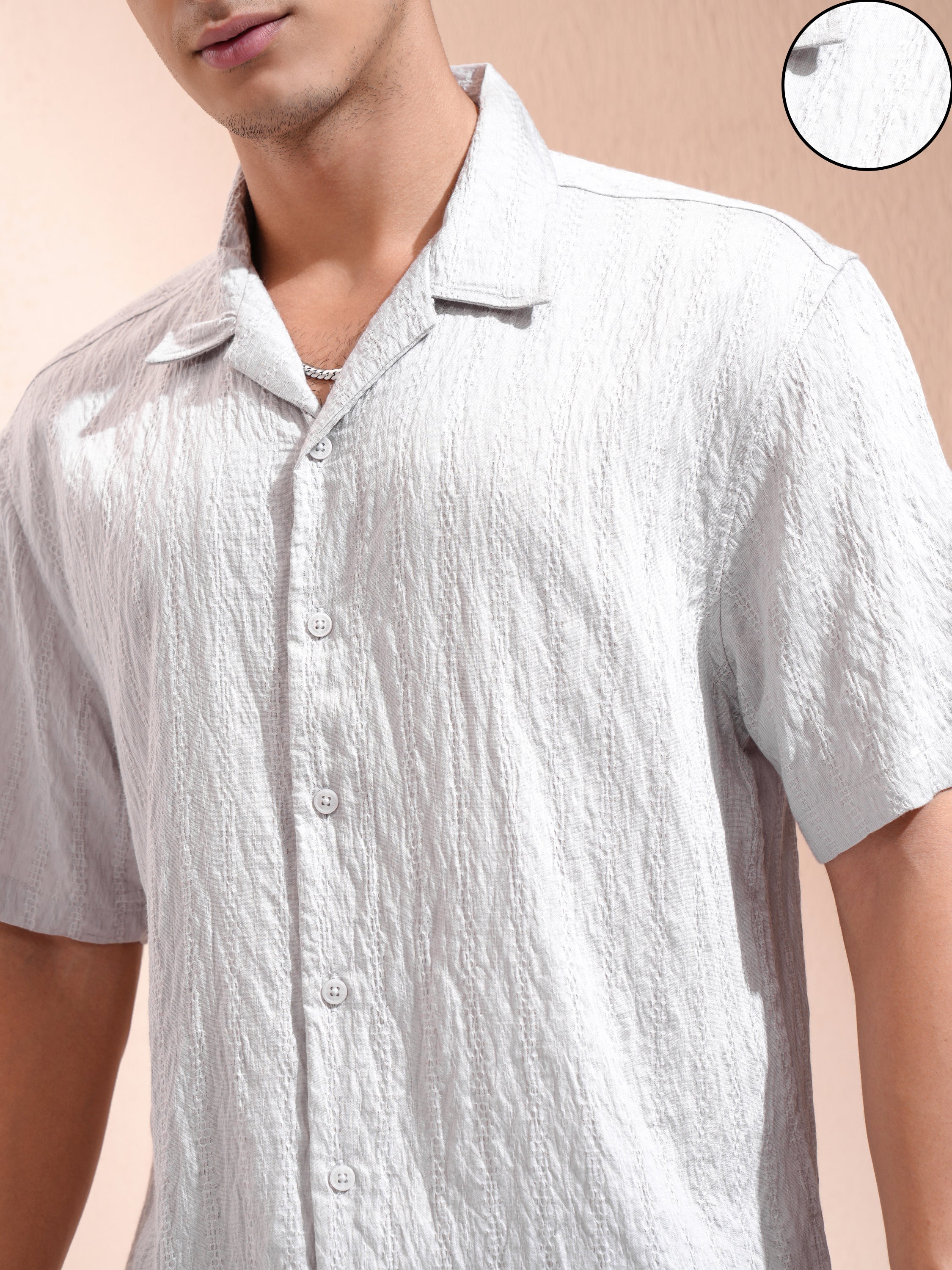Highlander Men Grey Self Design Relaxed Fit Casual Shirt - Grey - Image 5