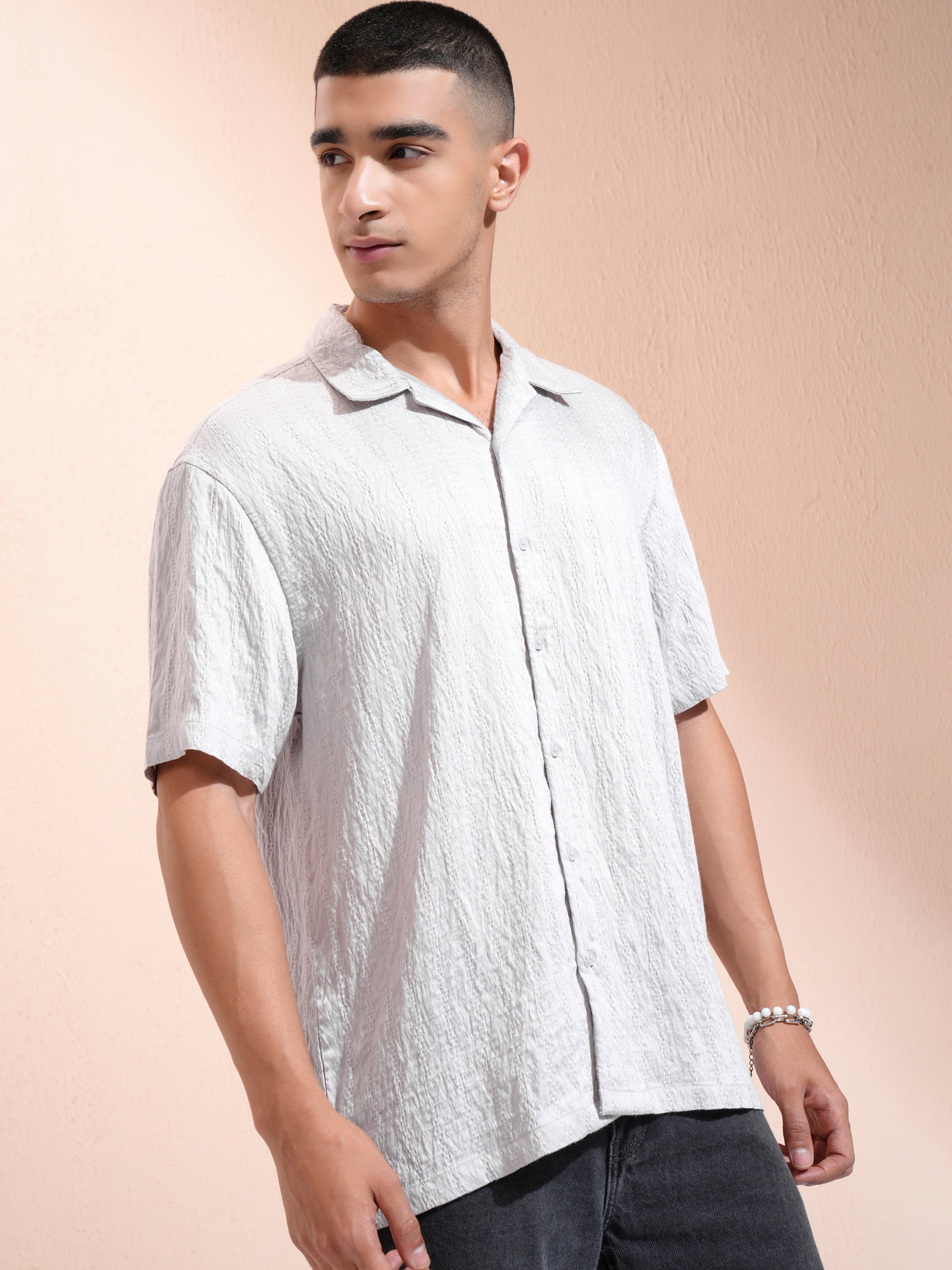 Highlander Men Grey Self Design Relaxed Fit Casual Shirt - Grey - Image 6