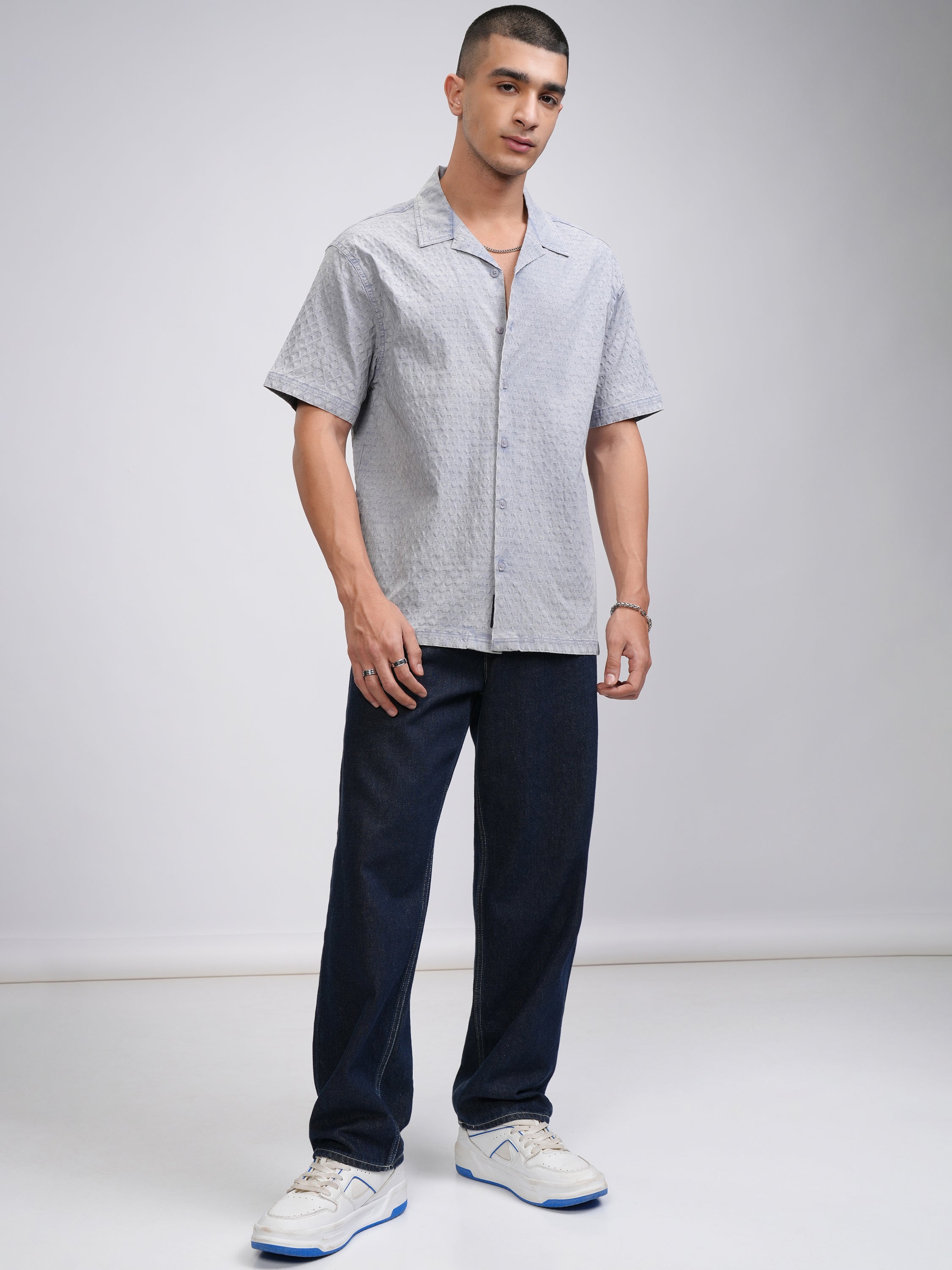 Highlander Men Grey Textured Relaxed Fit Casual Shirt - Grey - Image 2