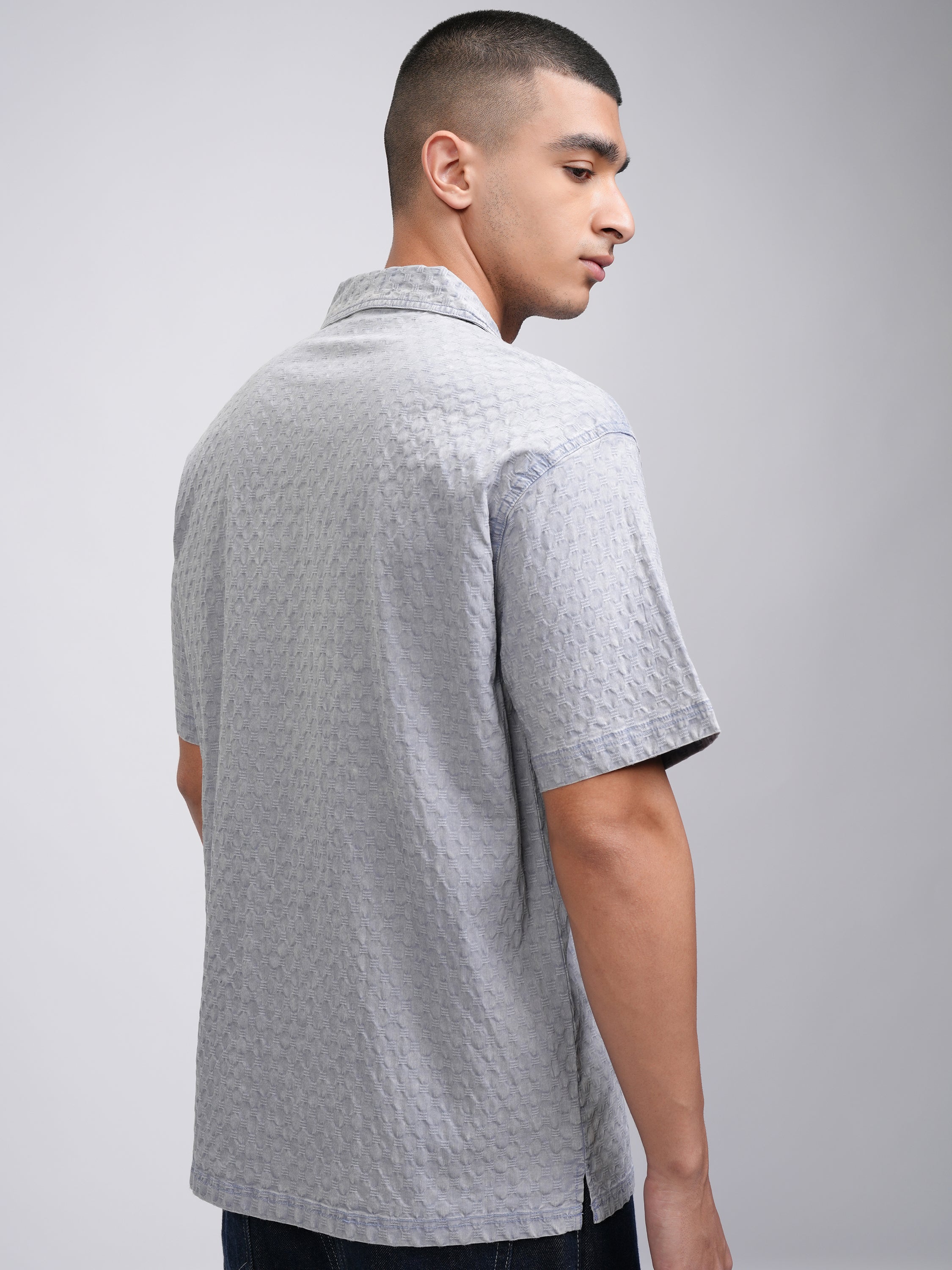 Highlander Men Grey Textured Relaxed Fit Casual Shirt - Grey - Image 3