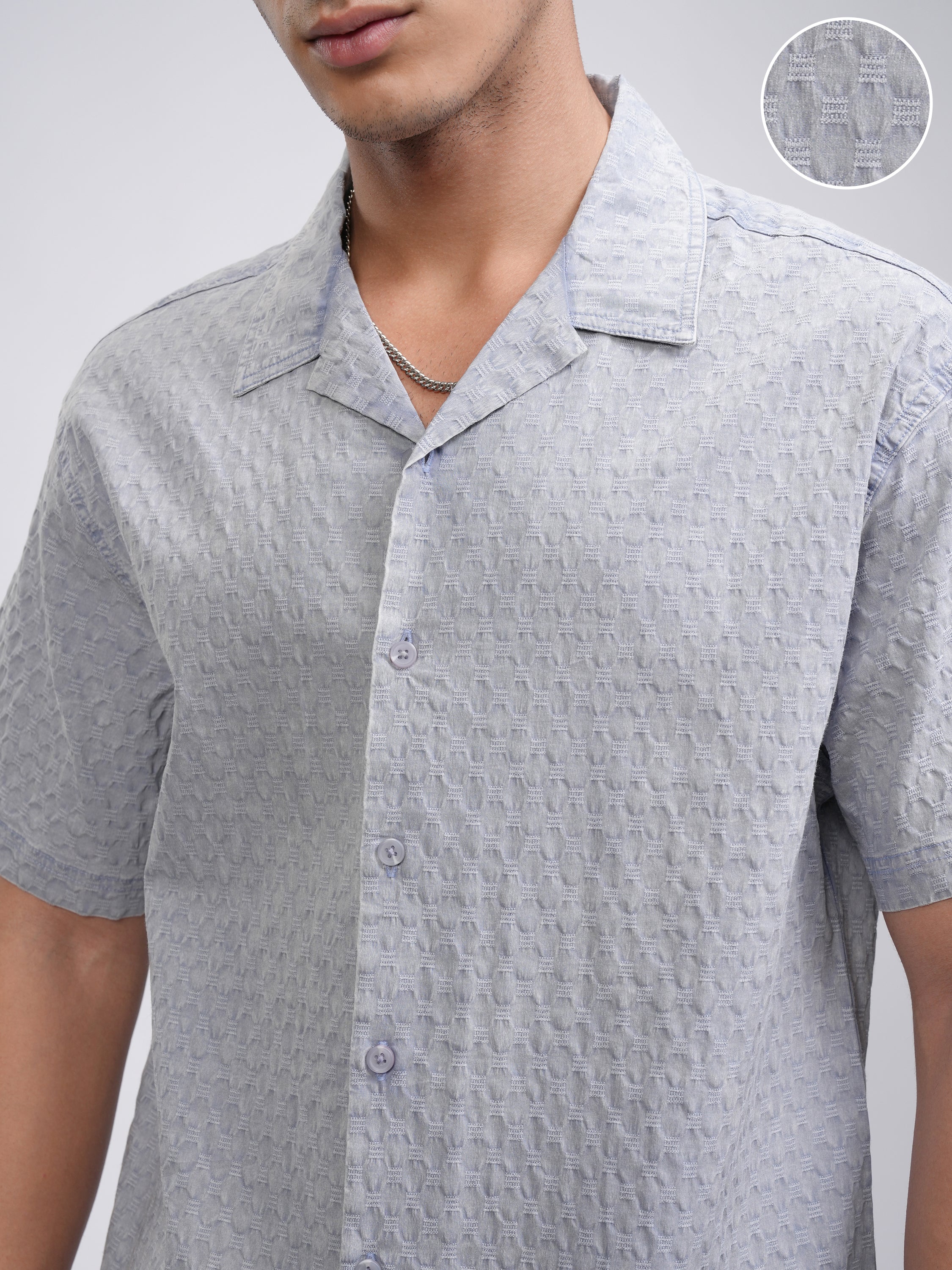 Highlander Men Grey Textured Relaxed Fit Casual Shirt - Grey - Image 5