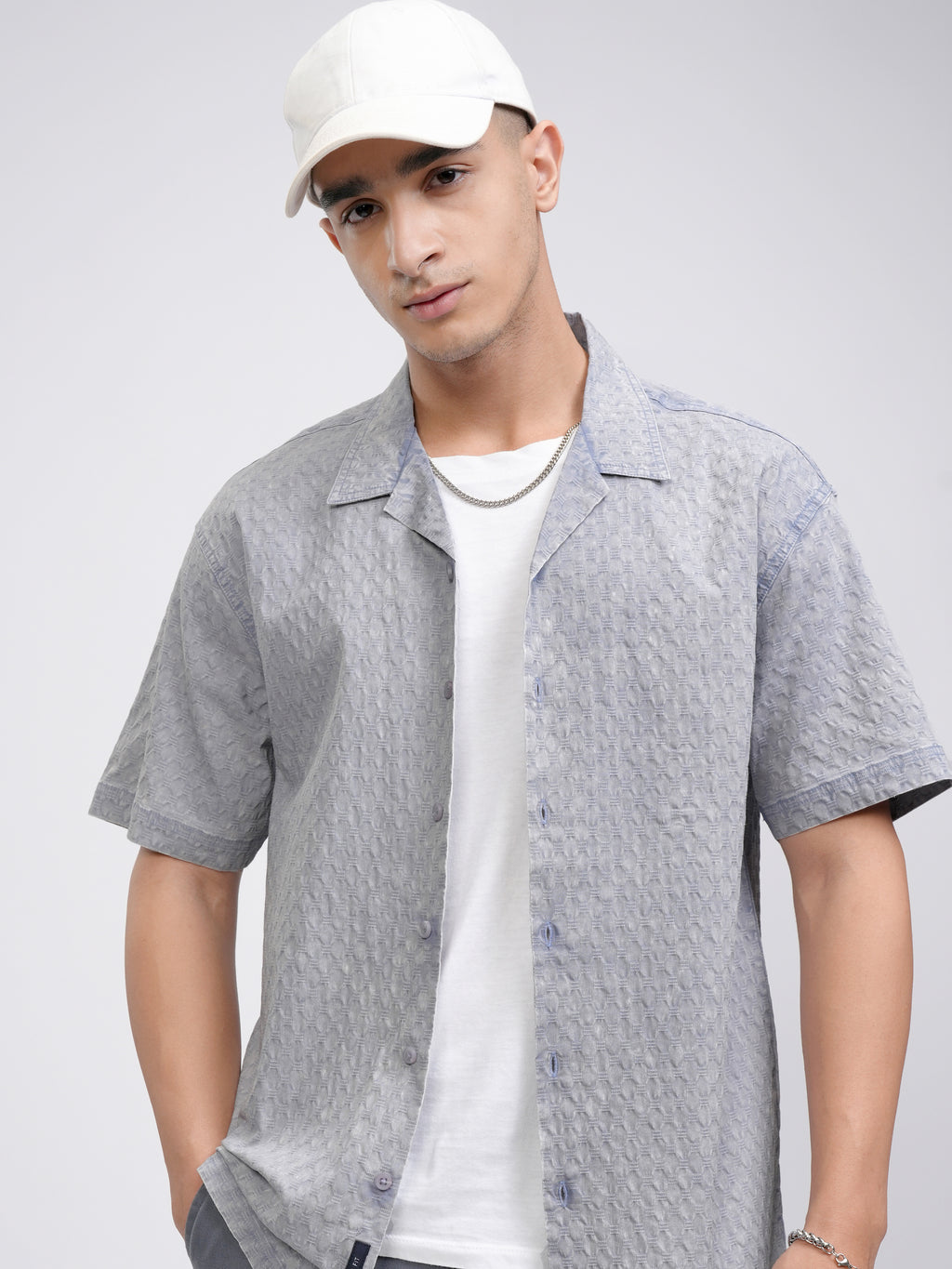 Highlander Men Blue Self Design Relaxed Fit Casual Shirt - Blue - Image 1