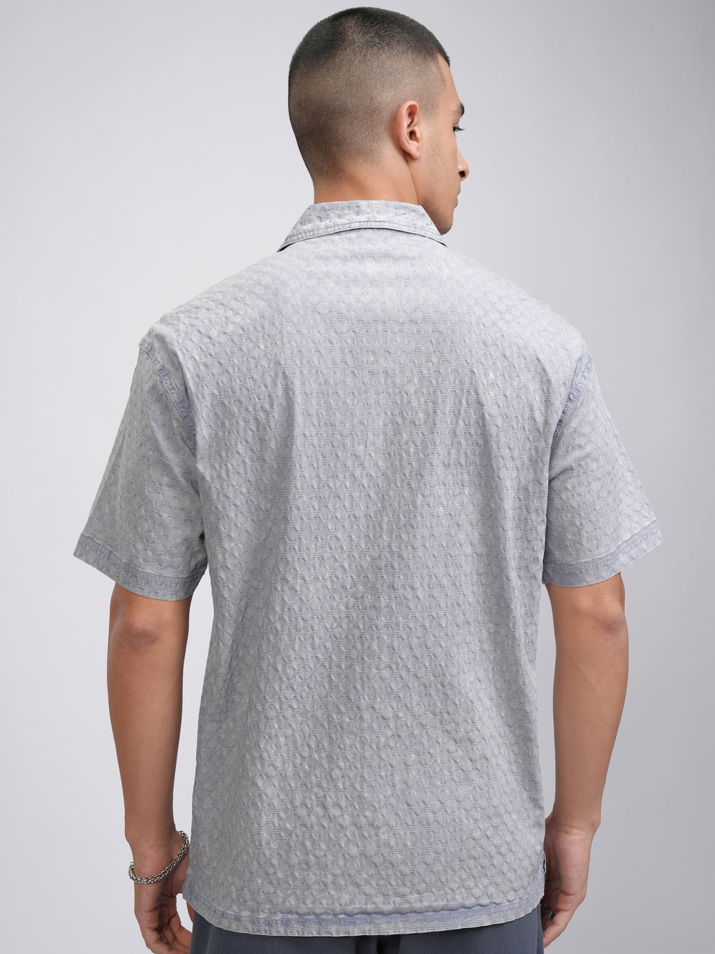 Highlander Men Blue Self Design Relaxed Fit Casual Shirt - Blue - Image 3