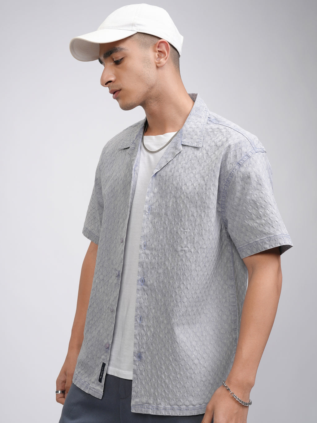 Highlander Men Blue Self Design Relaxed Fit Casual Shirt - Blue - Image 4