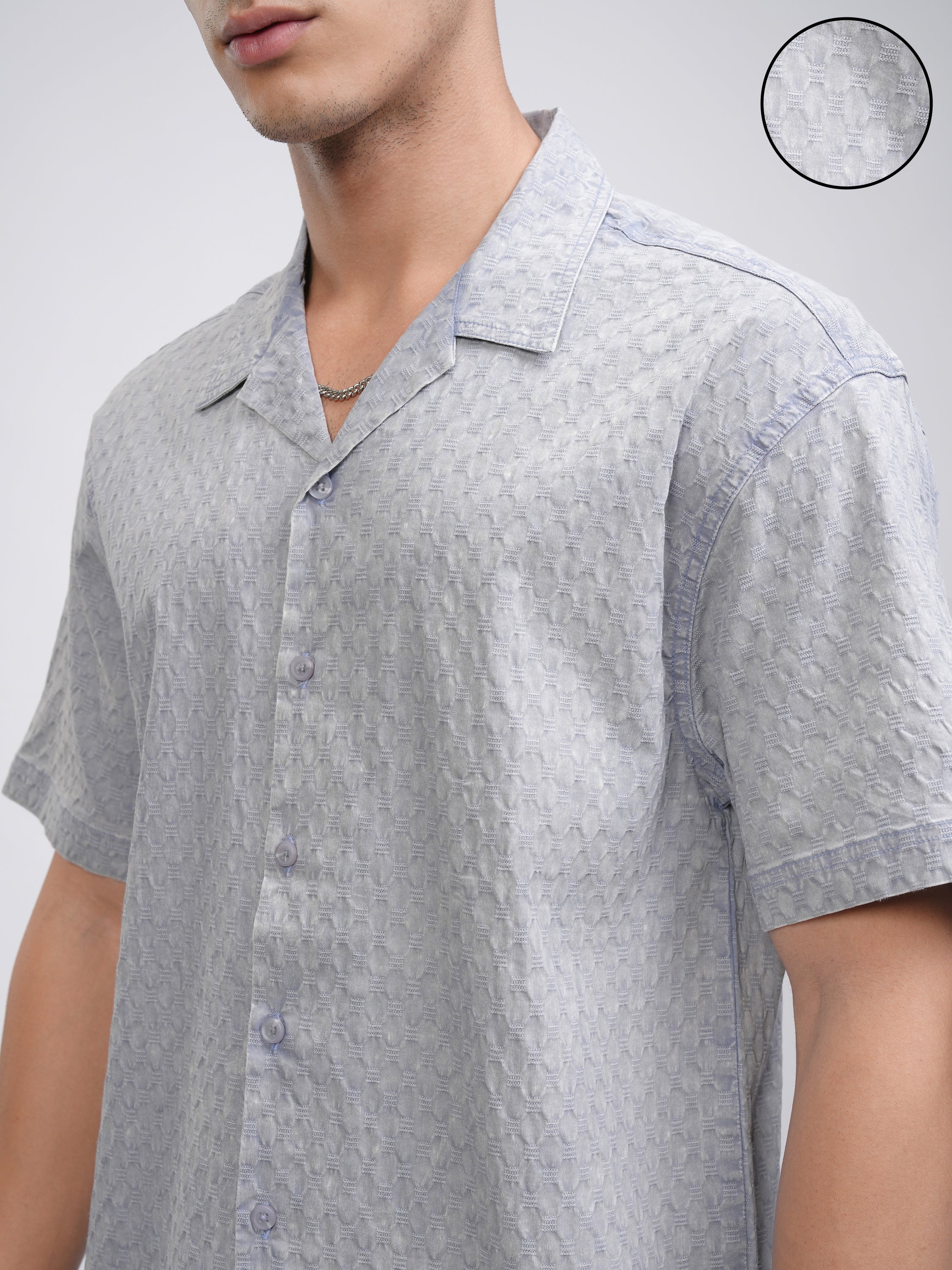 Highlander Men Blue Self Design Relaxed Fit Casual Shirt - Blue - Image 5