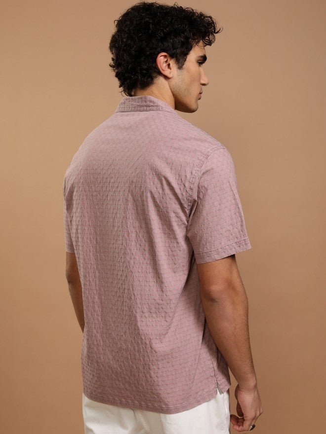 Highlander Men Maroon Self Design Relaxed Fit Casual Shirt - Maroon - Image 3