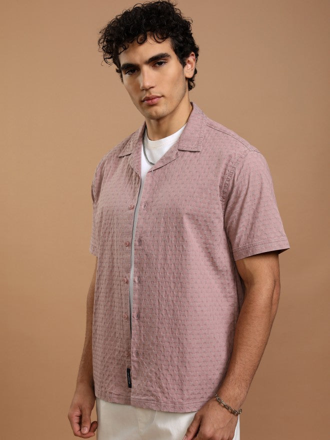 Highlander Men Maroon Self Design Relaxed Fit Casual Shirt - Maroon - Image 4
