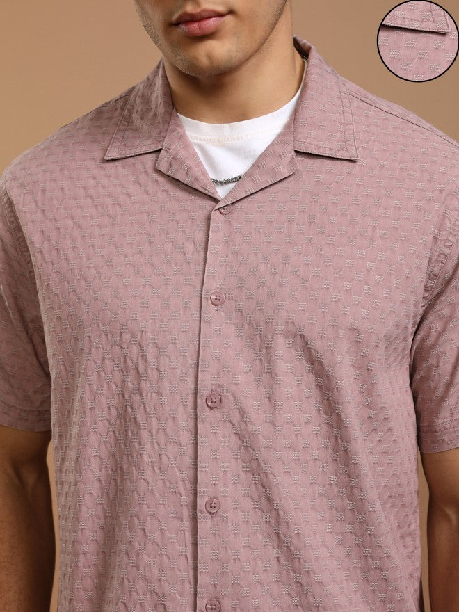 Highlander Men Maroon Self Design Relaxed Fit Casual Shirt - Maroon - Image 5