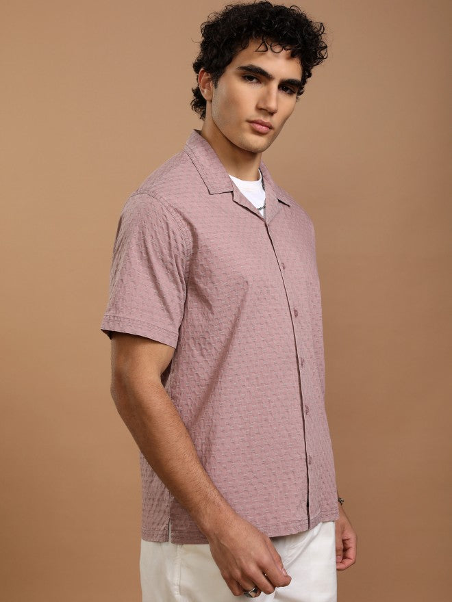 Highlander Men Maroon Self Design Relaxed Fit Casual Shirt - Maroon - Image 6