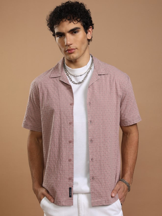 Highlander Men Maroon Self Design Relaxed Fit Casual Shirt - Maroon - Image 1
