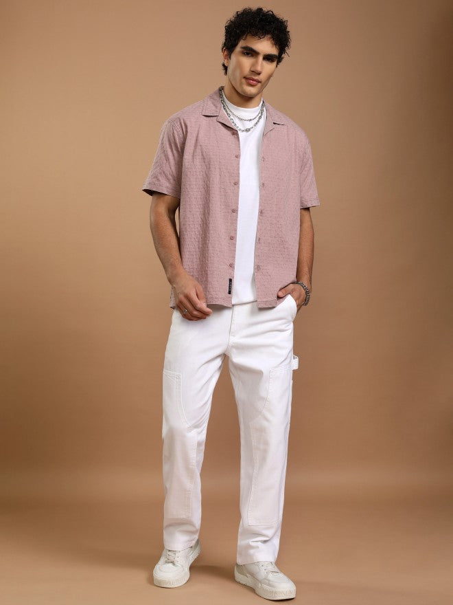 Highlander Men Maroon Self Design Relaxed Fit Casual Shirt - Maroon - Image 2