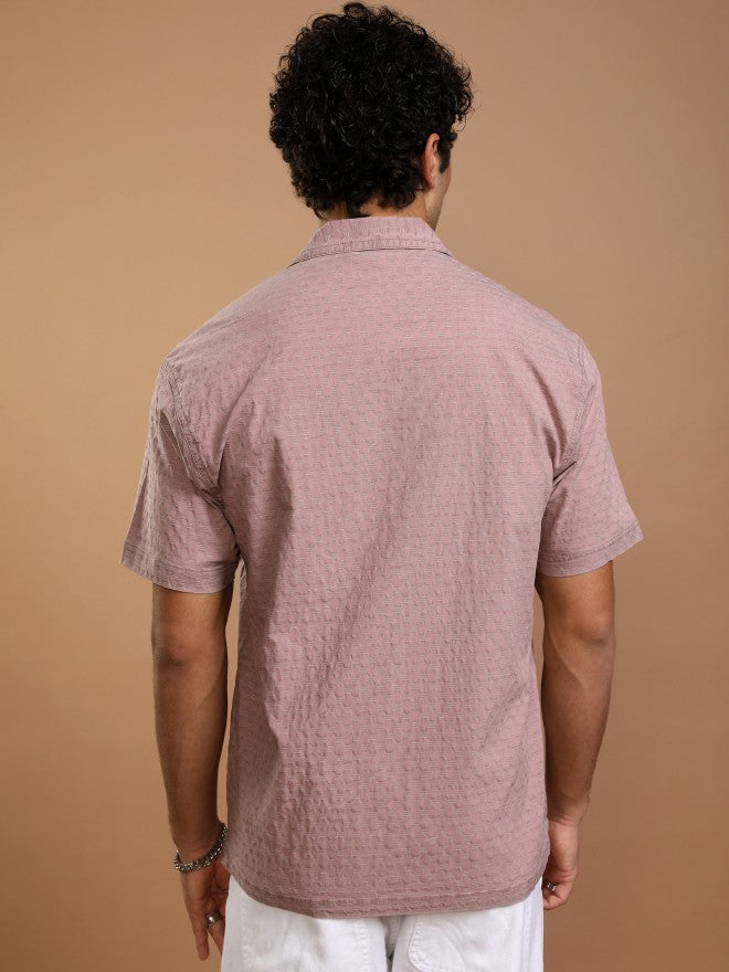 Highlander Men Maroon Self Design Relaxed Fit Casual Shirt - Maroon - Image 3