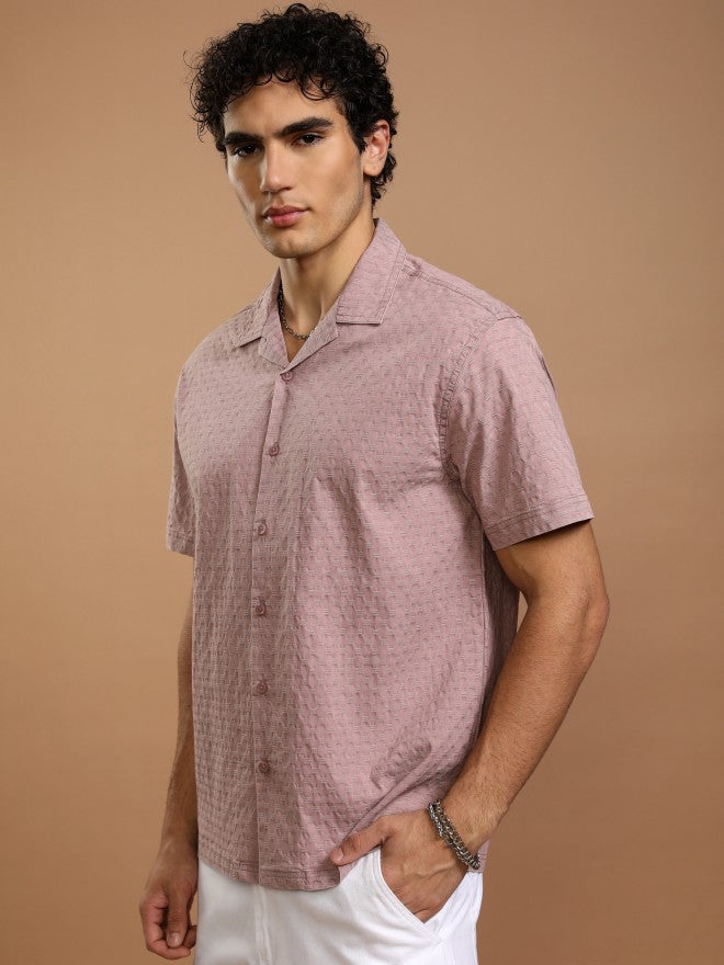 Highlander Men Maroon Self Design Relaxed Fit Casual Shirt - Maroon - Image 4
