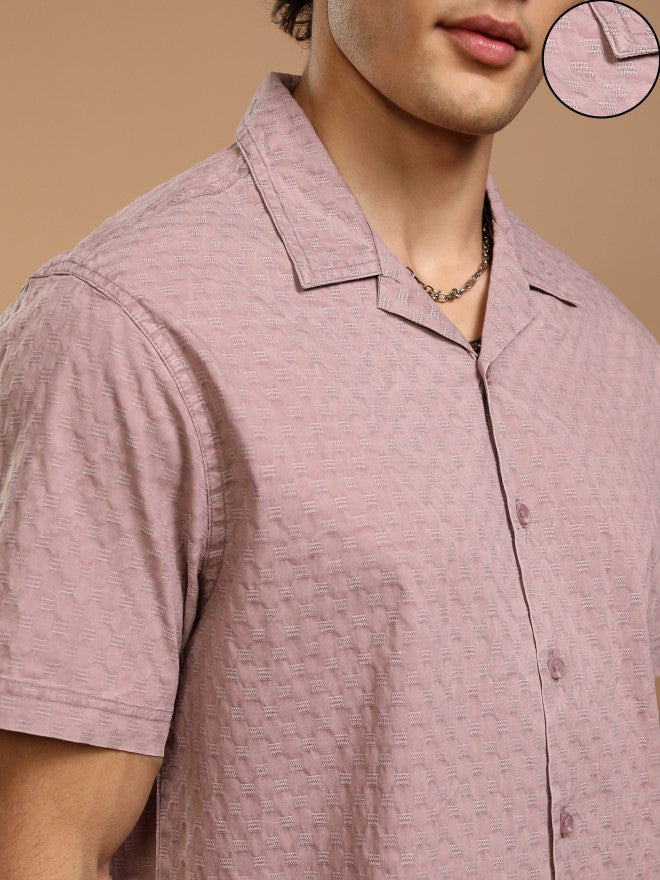 Highlander Men Maroon Self Design Relaxed Fit Casual Shirt - Maroon - Image 5