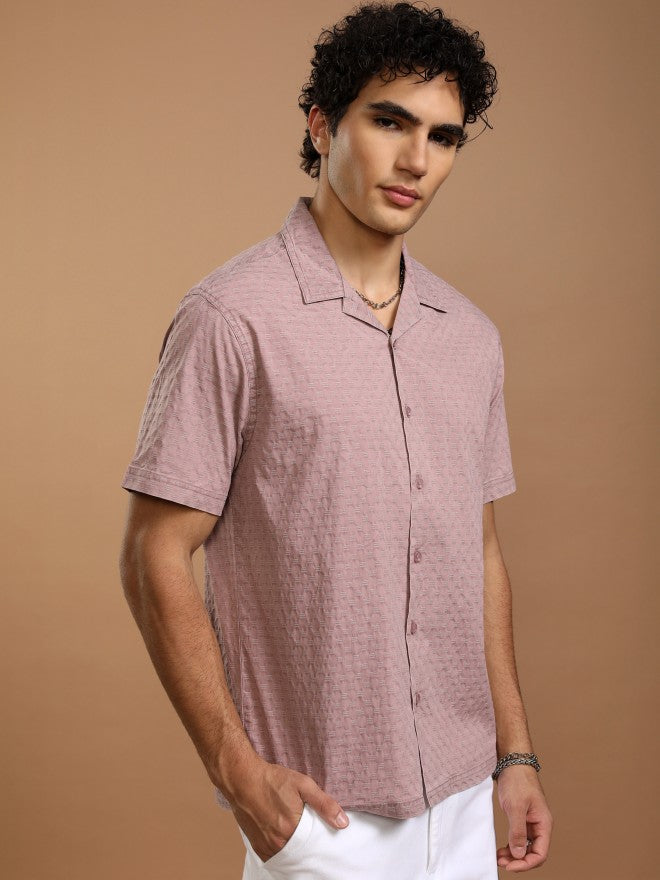 Highlander Men Maroon Self Design Relaxed Fit Casual Shirt - Maroon - Image 6