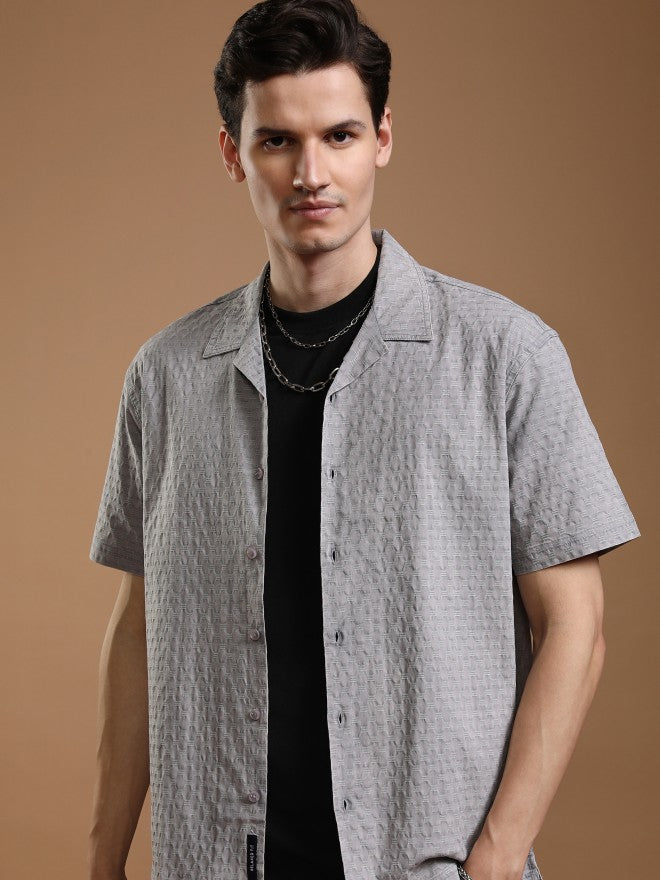 Highlander Men Grey Textured Relaxed Fit Casual Shirt - Grey - Image 1