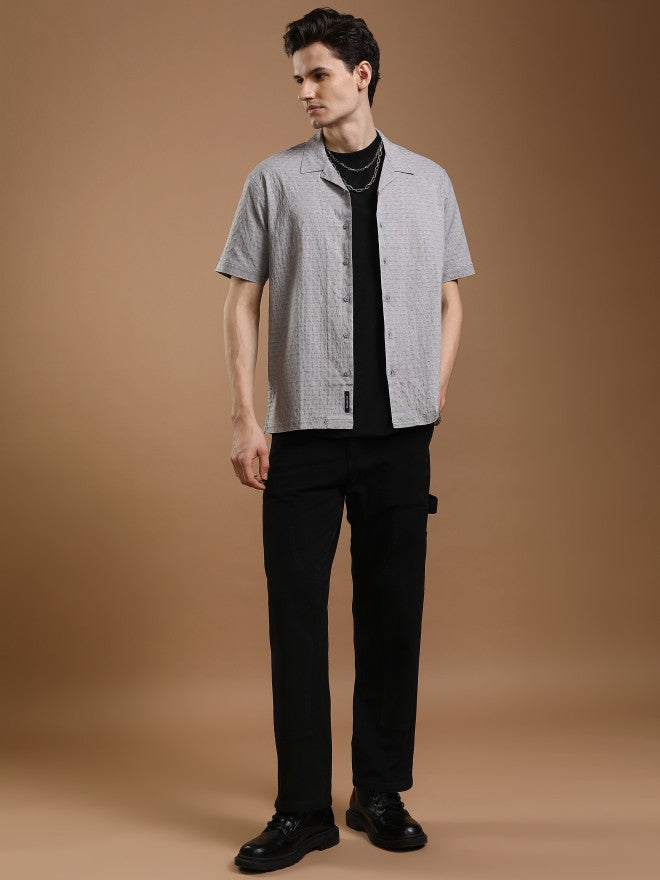 Highlander Men Grey Textured Relaxed Fit Casual Shirt - Grey - Image 2