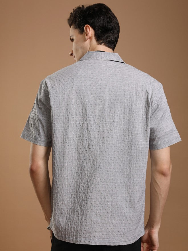 Highlander Men Grey Textured Relaxed Fit Casual Shirt - Grey - Image 3