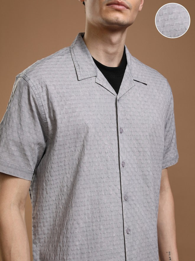 Highlander Men Grey Textured Relaxed Fit Casual Shirt - Grey - Image 5