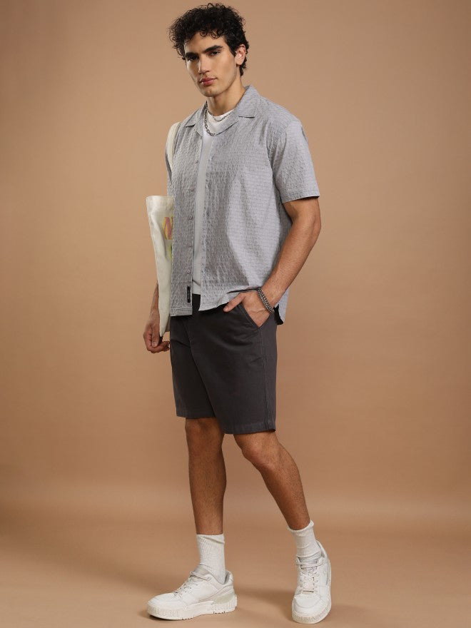 Highlander Men Grey Textured Relaxed Fit Casual Shirt - Grey - Image 2