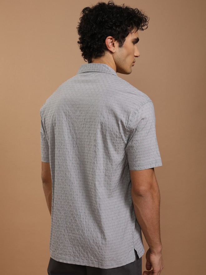Highlander Men Grey Textured Relaxed Fit Casual Shirt - Grey - Image 3