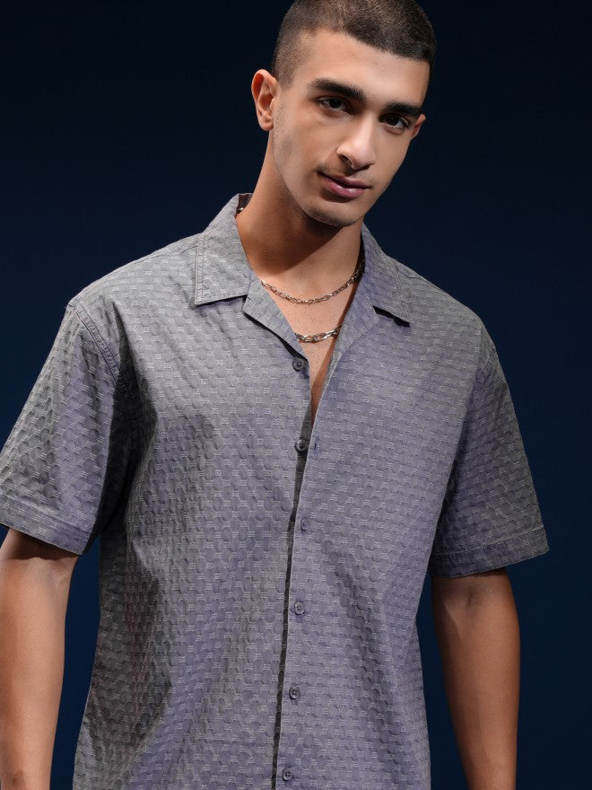 Highlander Men Blue Textured Relaxed Fit Casual Shirt - Blue - Image 1