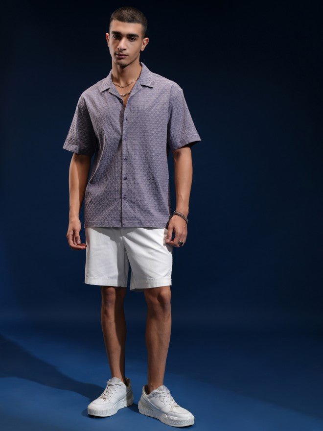 Highlander Men Blue Textured Relaxed Fit Casual Shirt - Blue - Image 2