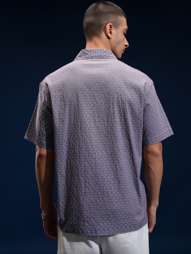 Highlander Men Blue Textured Relaxed Fit Casual Shirt - Blue - Image 3