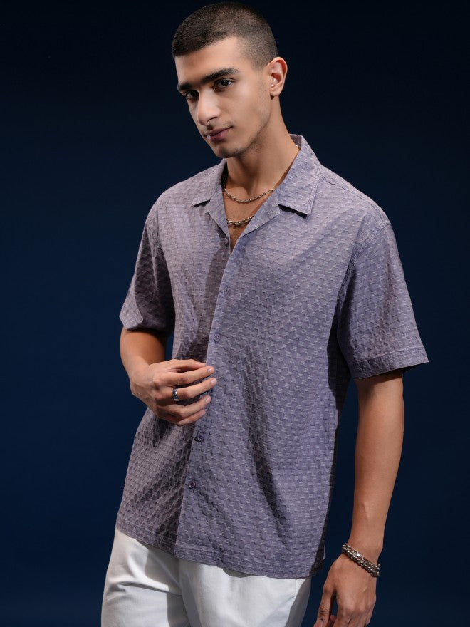 Highlander Men Blue Textured Relaxed Fit Casual Shirt - Blue - Image 4