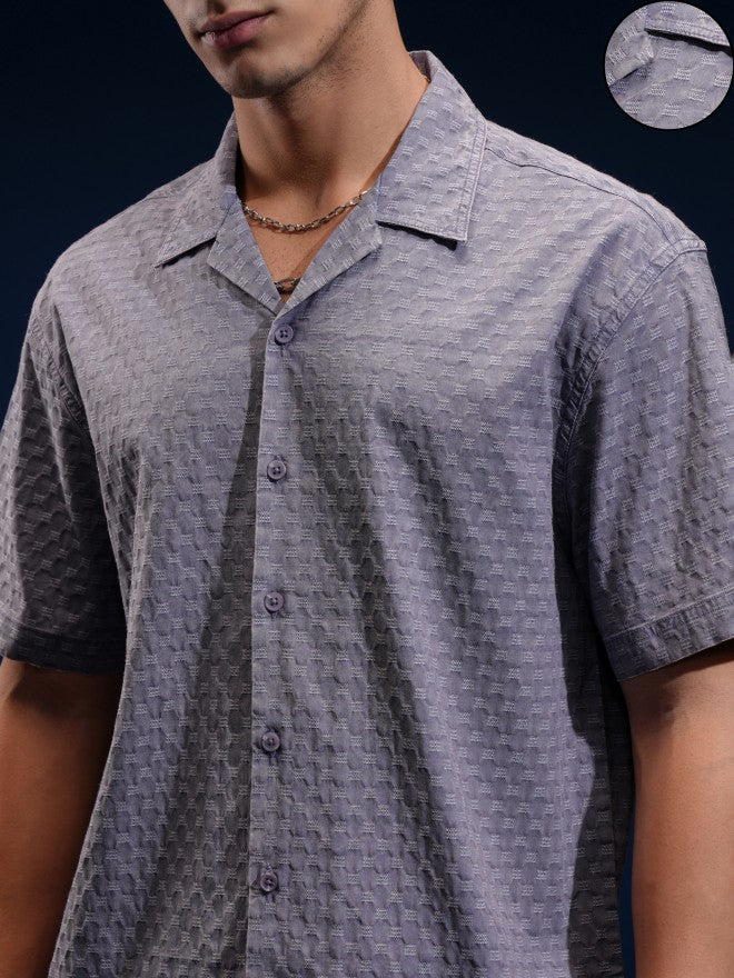 Highlander Men Blue Textured Relaxed Fit Casual Shirt - Blue - Image 5