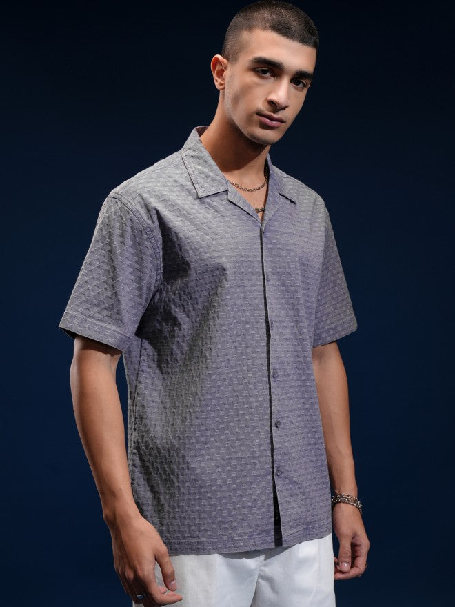 Highlander Men Blue Textured Relaxed Fit Casual Shirt - Blue - Image 6
