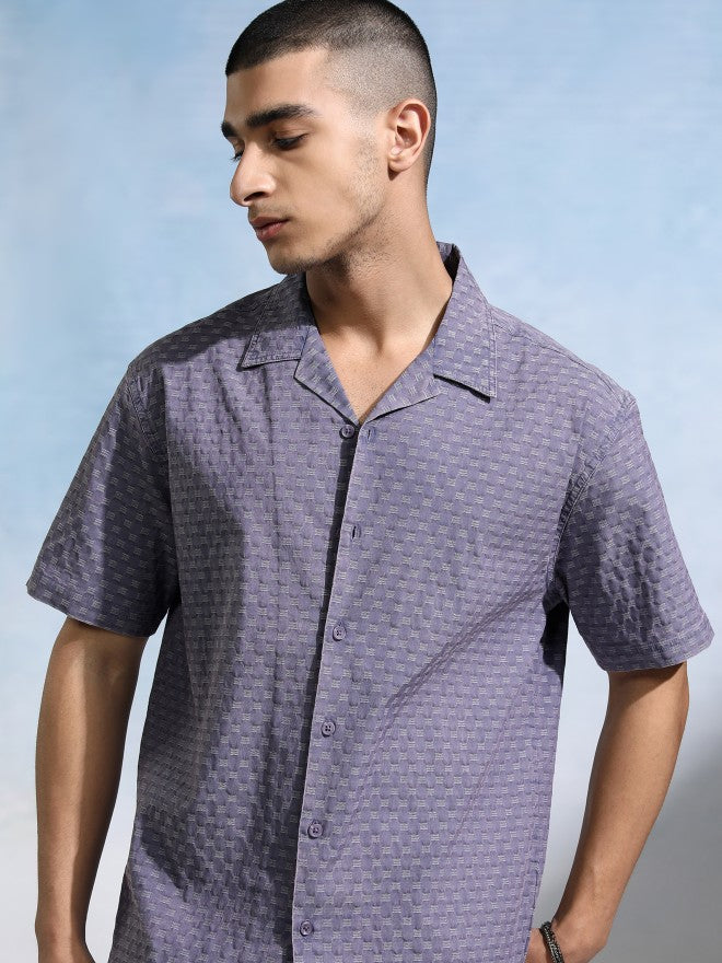 Highlander Men Blue Textured Relaxed Fit Casual Shirt - Blue - Image 1