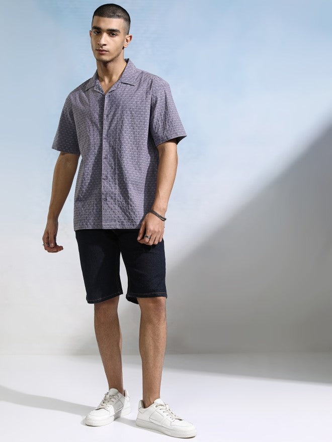 Highlander Men Blue Textured Relaxed Fit Casual Shirt - Blue - Image 2
