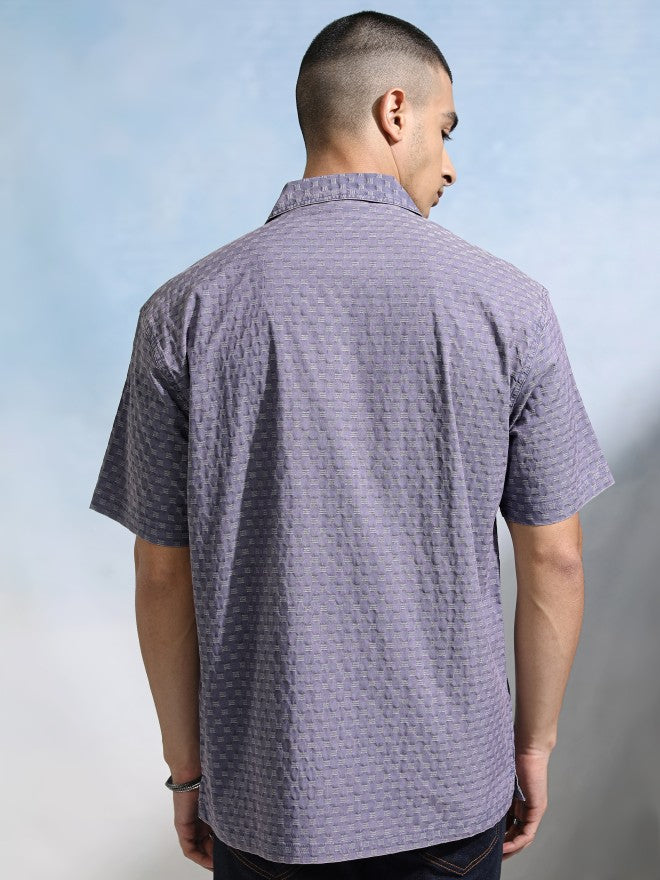 Highlander Men Blue Textured Relaxed Fit Casual Shirt - Blue - Image 3