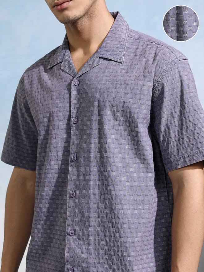Highlander Men Blue Textured Relaxed Fit Casual Shirt - Blue - Image 5