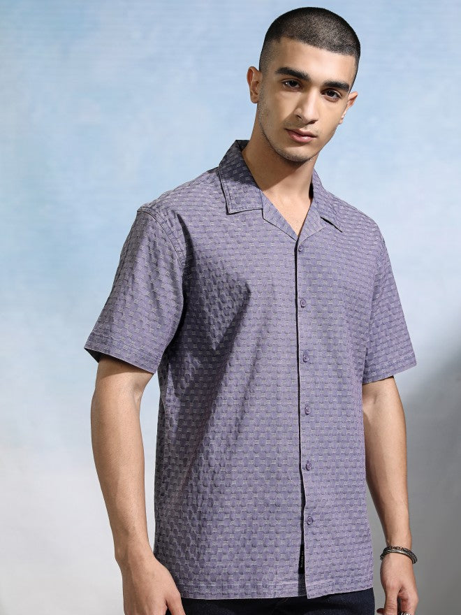 Highlander Men Blue Textured Relaxed Fit Casual Shirt - Blue - Image 6