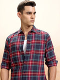 Highlander Men Navy Blue Checked Regular Fit Casual Shirt - Navy Blue - Image 1