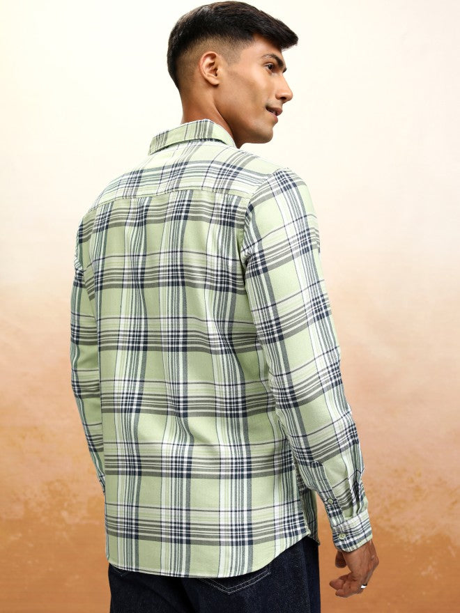 Highlander Men Green Checked Regular Fit Casual Shirt - Green - Image 3